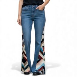 Levi's Denizen Jeans & Vintage Arrowhead Quilt Up Cycled Flare Jeans Handmade 10
